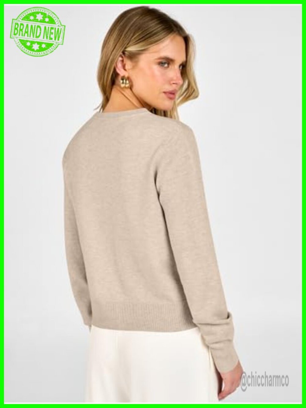 Women's Cardigan Sweater Cropped Knit Button Front Regular Fit Long Sleeve - Picture 4 of 6